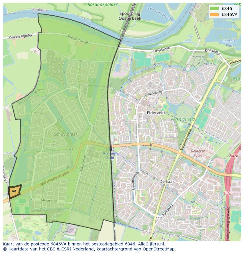 Afbeelding van het postcodegebied 6846 VA op de kaart.