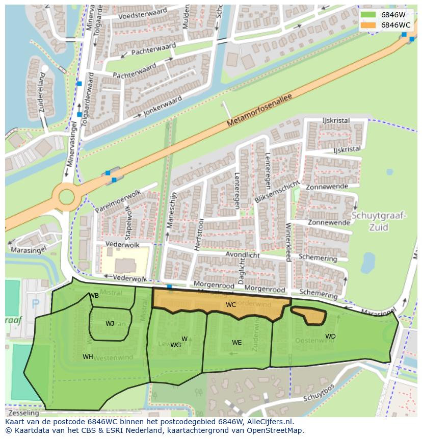 Afbeelding van het postcodegebied 6846 WC op de kaart.