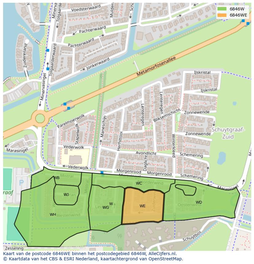 Afbeelding van het postcodegebied 6846 WE op de kaart.