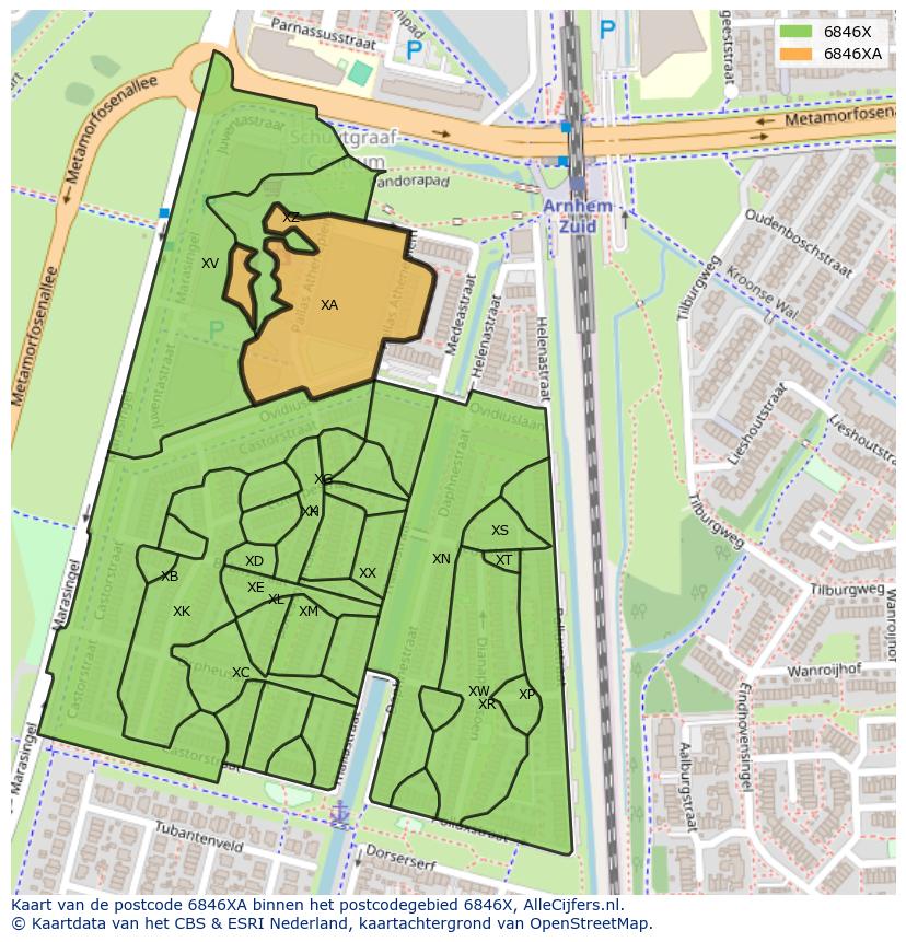 Afbeelding van het postcodegebied 6846 XA op de kaart.