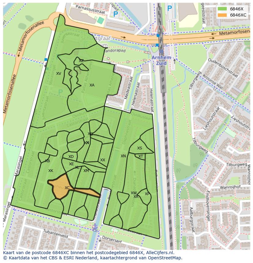 Afbeelding van het postcodegebied 6846 XC op de kaart.