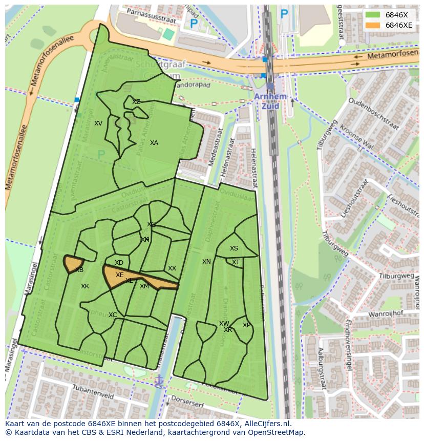 Afbeelding van het postcodegebied 6846 XE op de kaart.