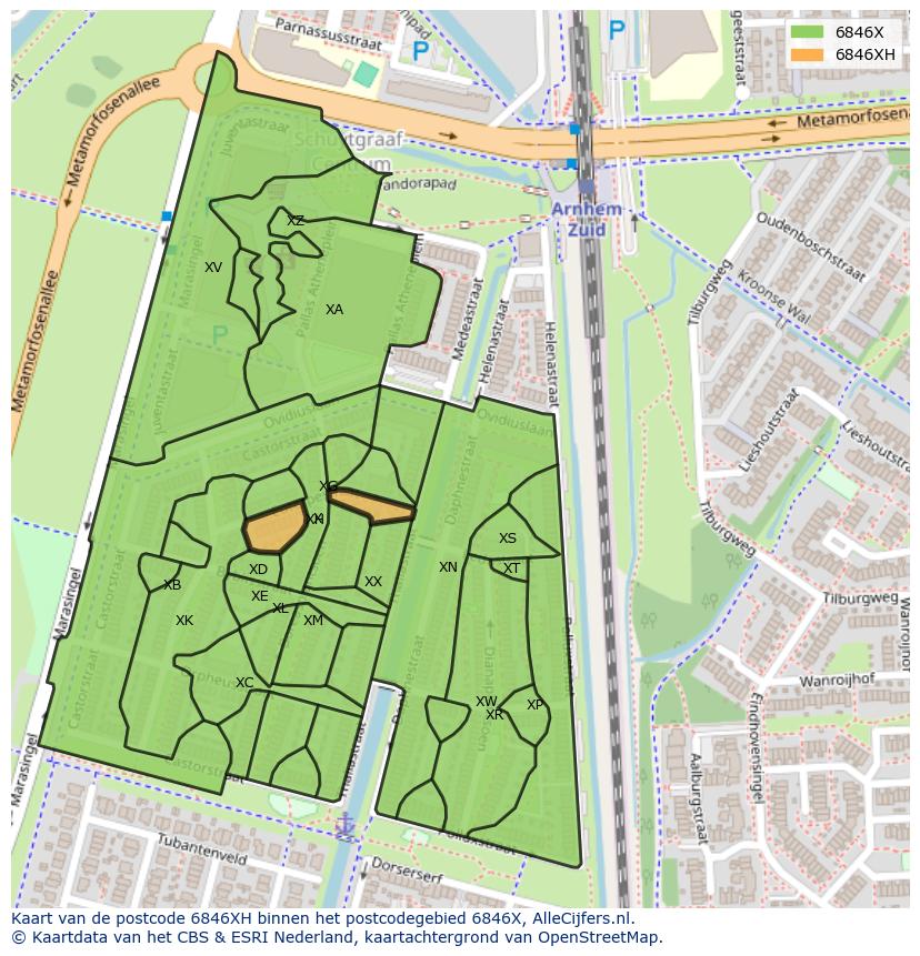 Afbeelding van het postcodegebied 6846 XH op de kaart.