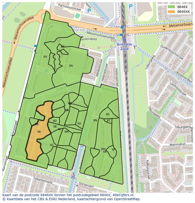 Afbeelding van het postcodegebied 6846 XK op de kaart.