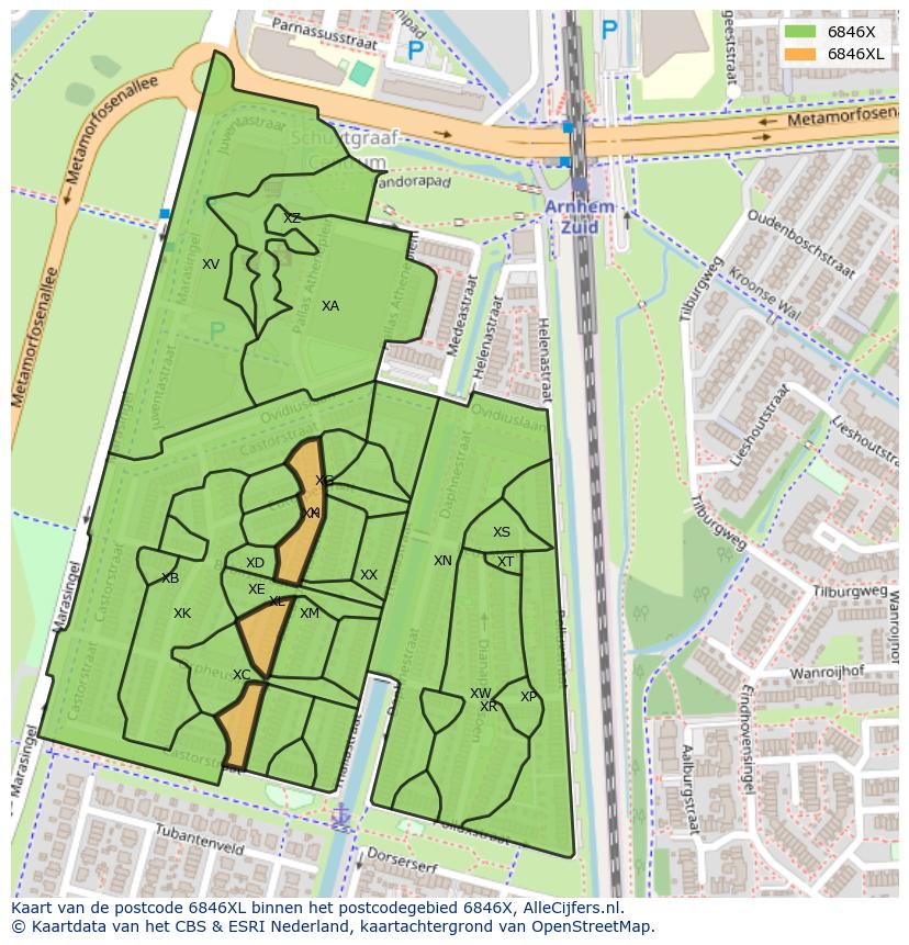 Afbeelding van het postcodegebied 6846 XL op de kaart.