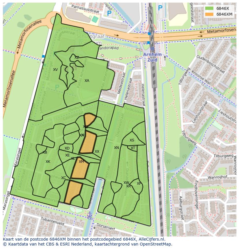 Afbeelding van het postcodegebied 6846 XM op de kaart.