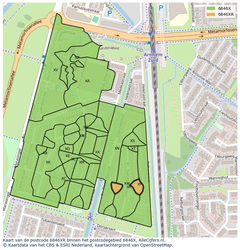 Afbeelding van het postcodegebied 6846 XR op de kaart.