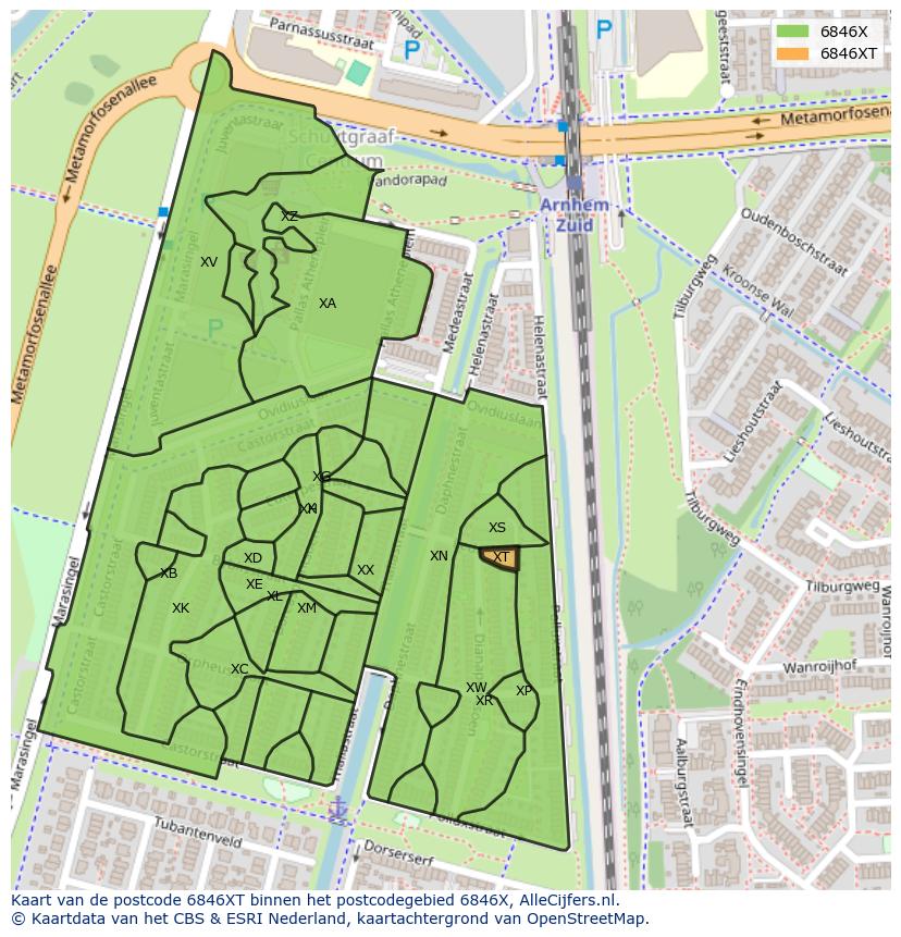 Afbeelding van het postcodegebied 6846 XT op de kaart.