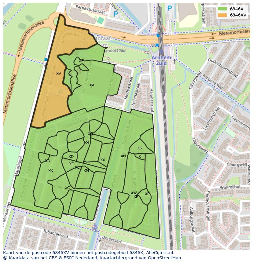 Afbeelding van het postcodegebied 6846 XV op de kaart.