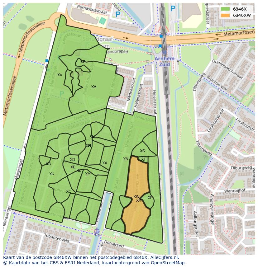 Afbeelding van het postcodegebied 6846 XW op de kaart.
