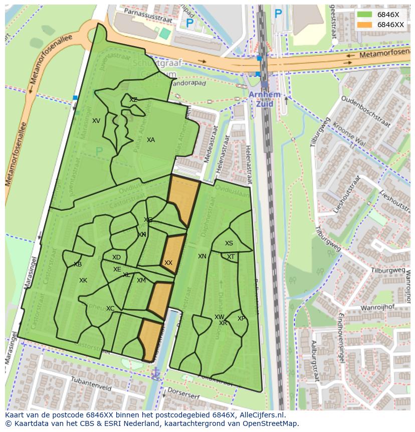 Afbeelding van het postcodegebied 6846 XX op de kaart.