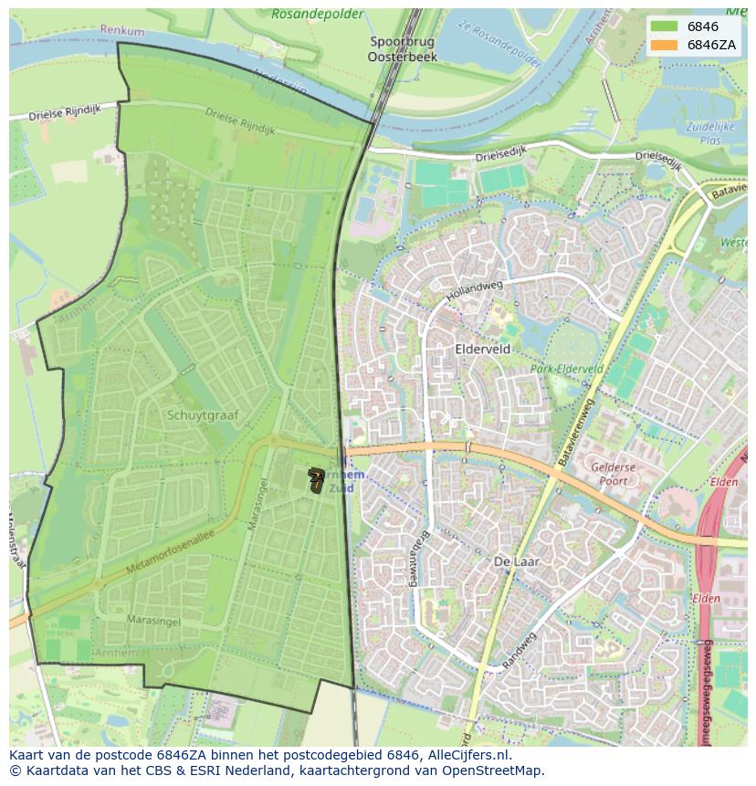 Afbeelding van het postcodegebied 6846 ZA op de kaart.