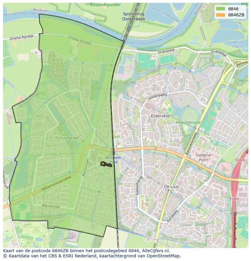 Afbeelding van het postcodegebied 6846 ZB op de kaart.
