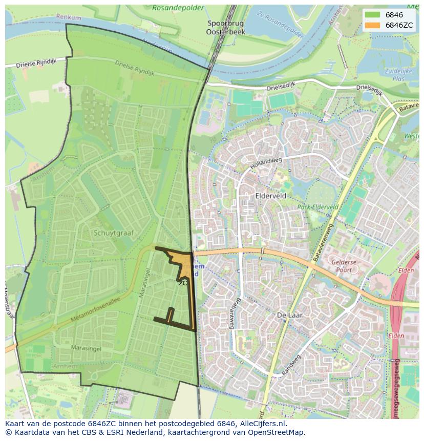 Afbeelding van het postcodegebied 6846 ZC op de kaart.