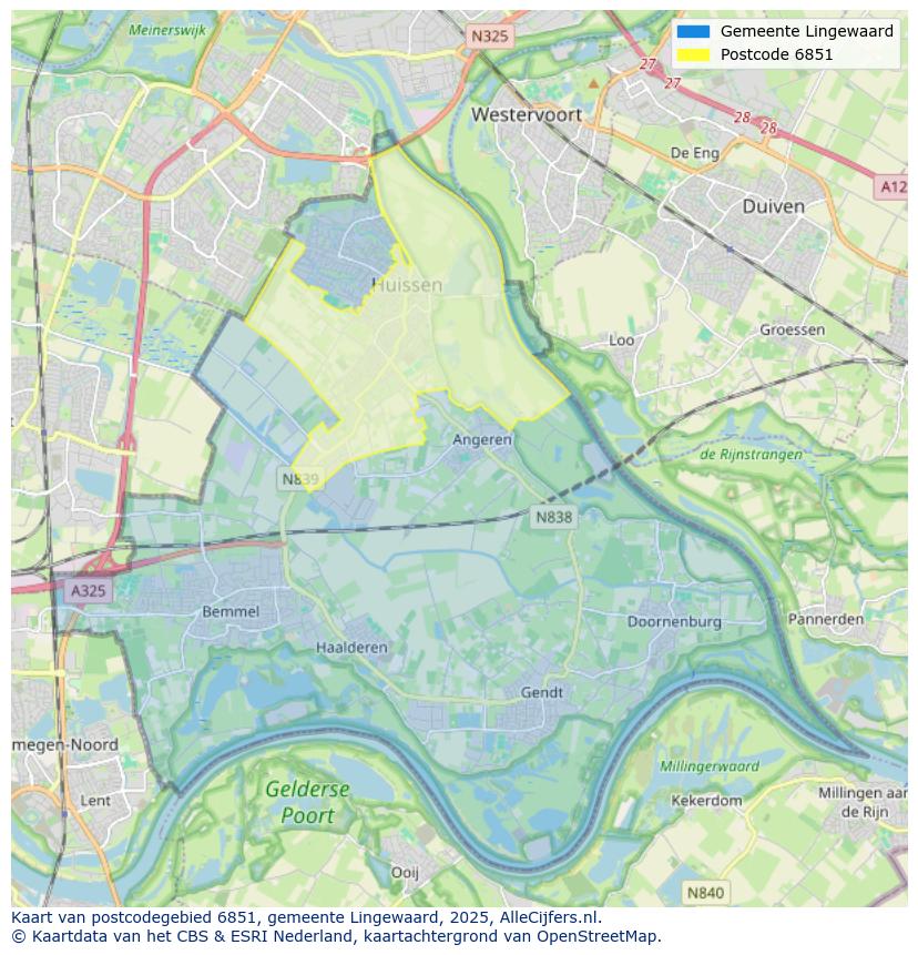 Afbeelding van het postcodegebied 6851 op de kaart.