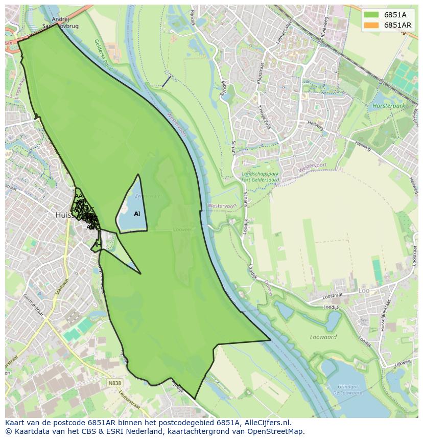 Afbeelding van het postcodegebied 6851 AR op de kaart.