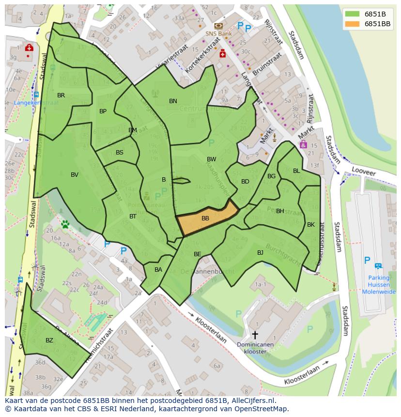 Afbeelding van het postcodegebied 6851 BB op de kaart.