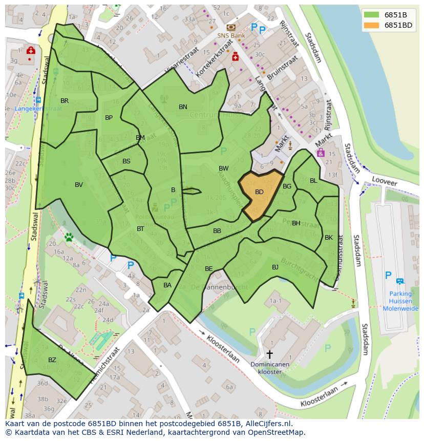 Afbeelding van het postcodegebied 6851 BD op de kaart.