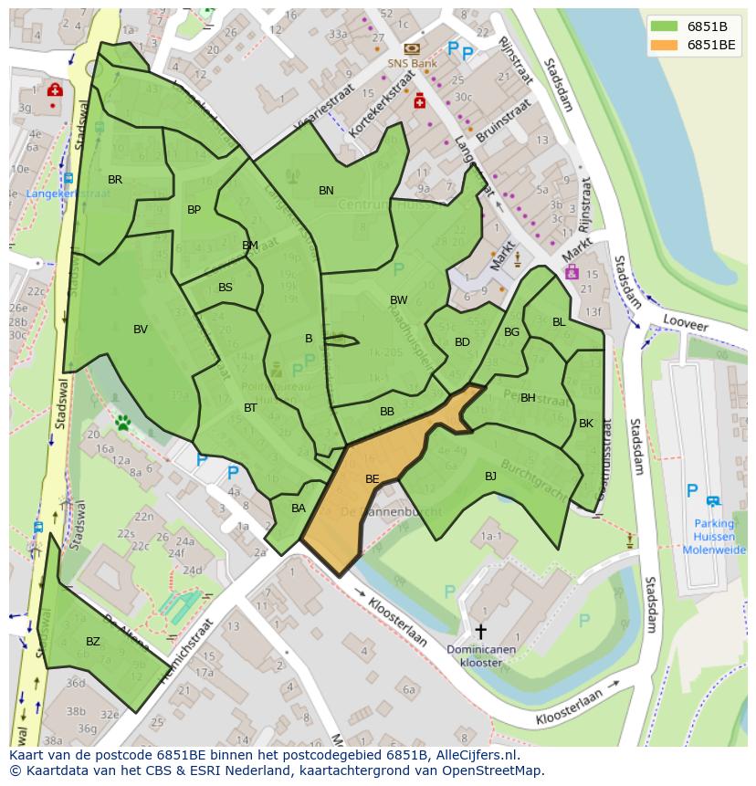 Afbeelding van het postcodegebied 6851 BE op de kaart.