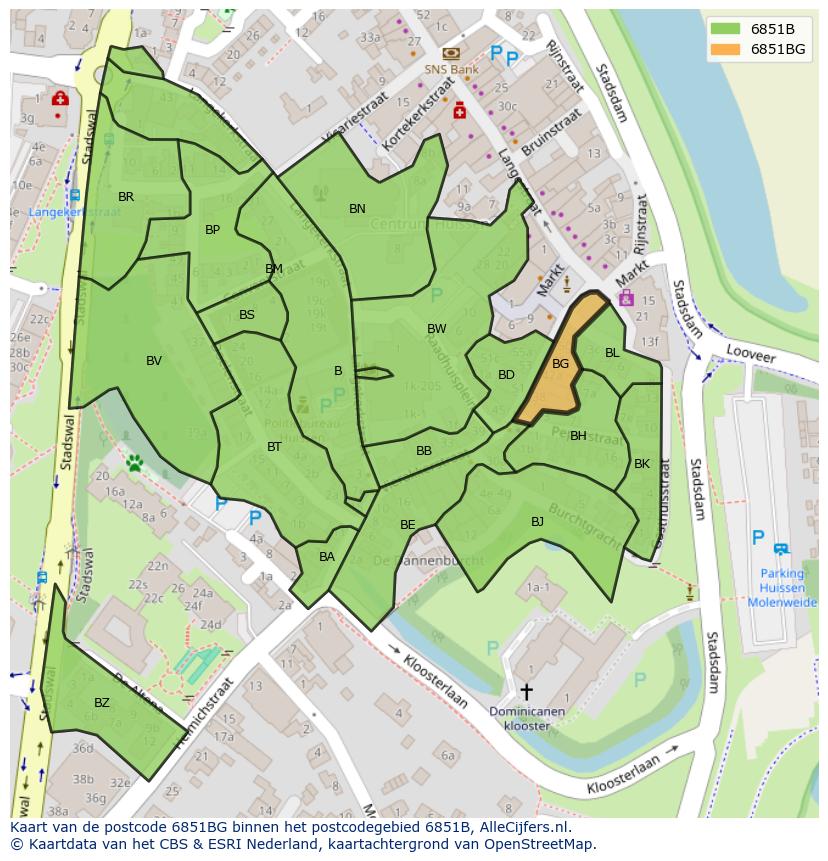 Afbeelding van het postcodegebied 6851 BG op de kaart.