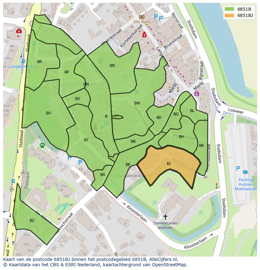 Afbeelding van het postcodegebied 6851 BJ op de kaart.