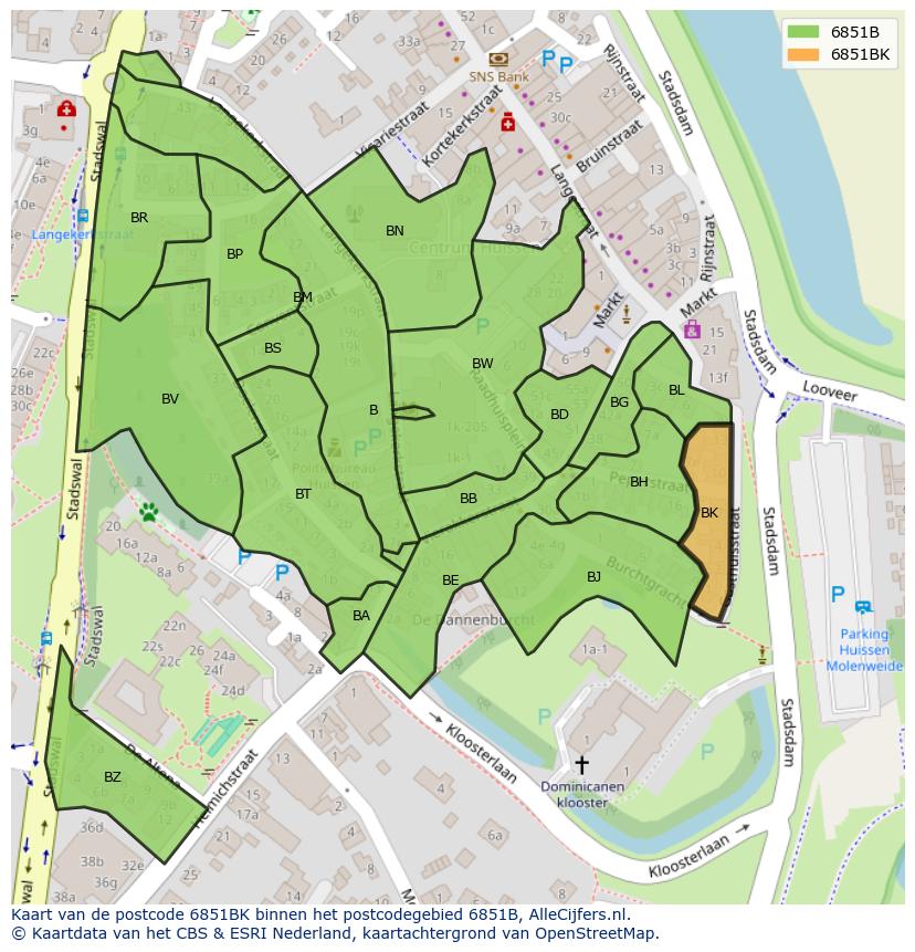Afbeelding van het postcodegebied 6851 BK op de kaart.