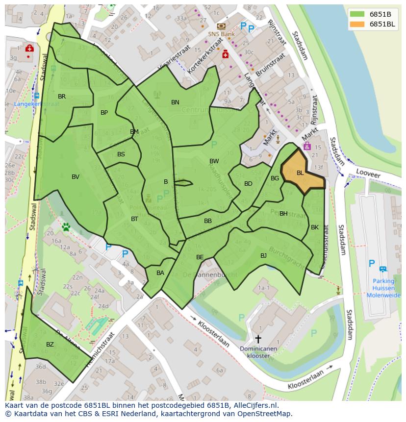Afbeelding van het postcodegebied 6851 BL op de kaart.