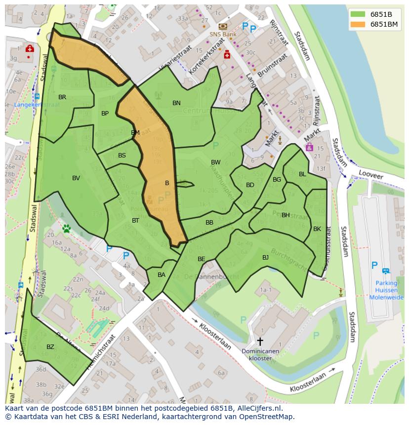 Afbeelding van het postcodegebied 6851 BM op de kaart.