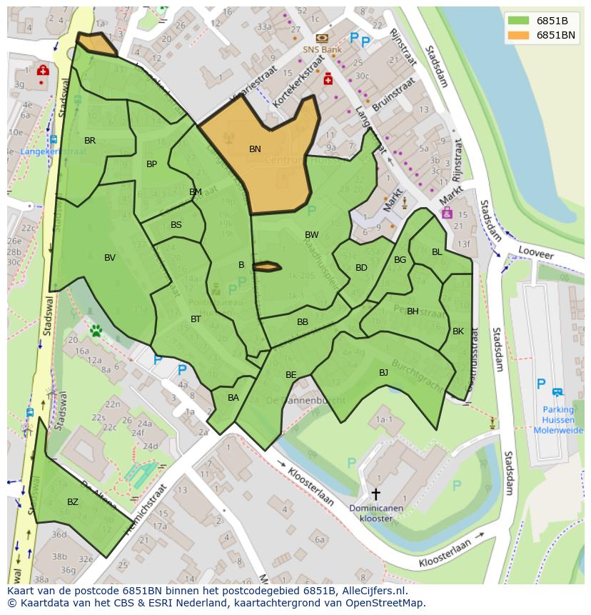 Afbeelding van het postcodegebied 6851 BN op de kaart.