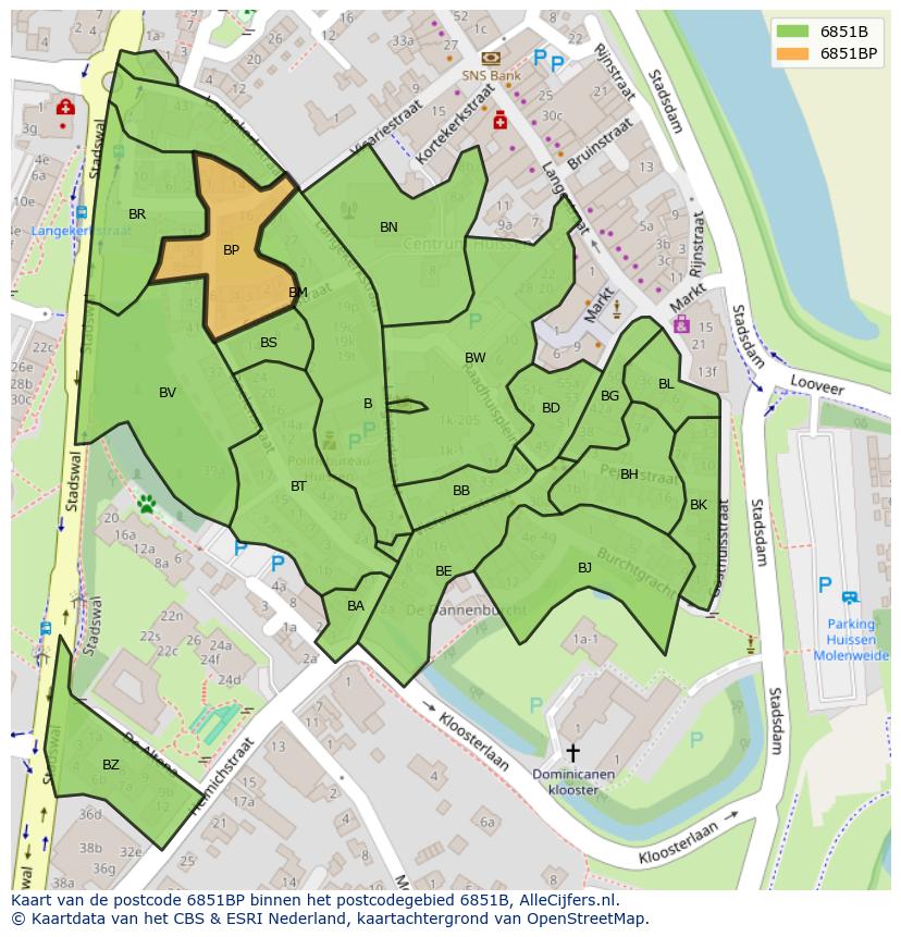 Afbeelding van het postcodegebied 6851 BP op de kaart.