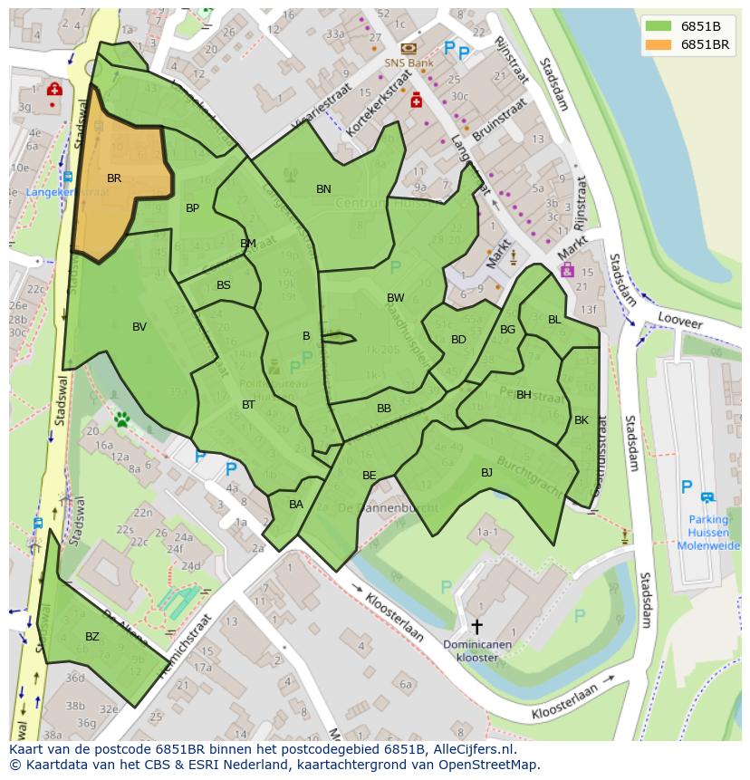 Afbeelding van het postcodegebied 6851 BR op de kaart.