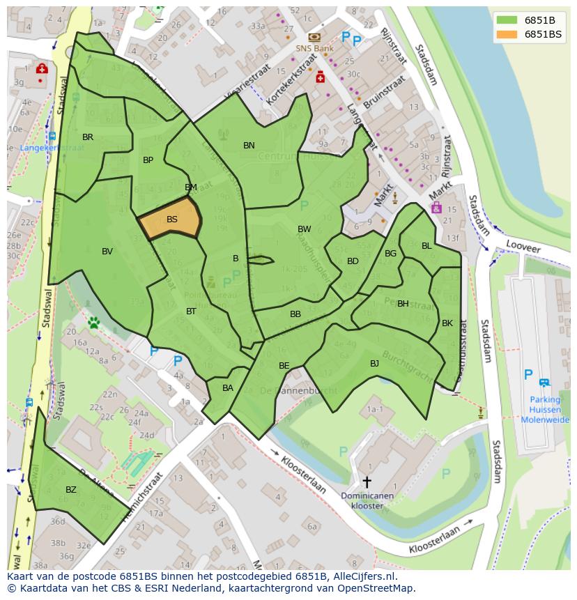 Afbeelding van het postcodegebied 6851 BS op de kaart.
