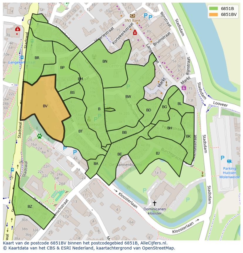Afbeelding van het postcodegebied 6851 BV op de kaart.