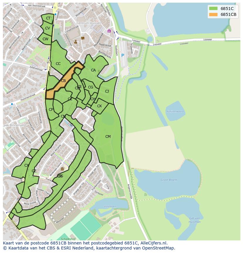 Afbeelding van het postcodegebied 6851 CB op de kaart.