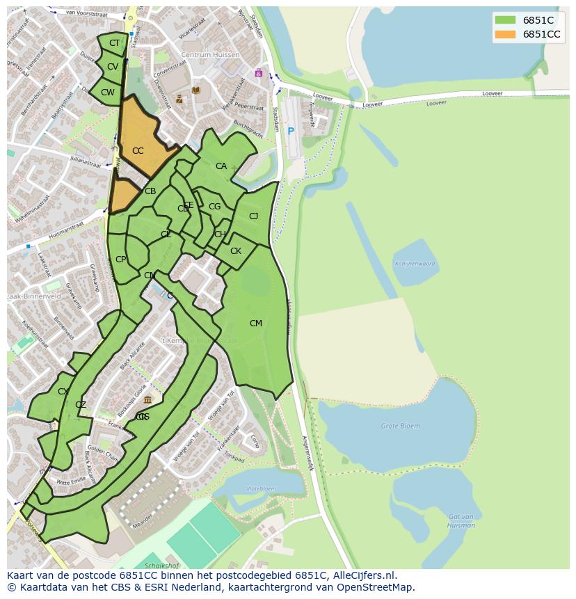 Afbeelding van het postcodegebied 6851 CC op de kaart.
