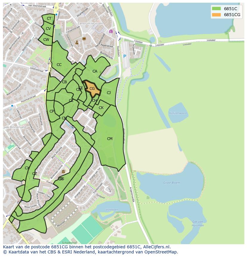 Afbeelding van het postcodegebied 6851 CG op de kaart.