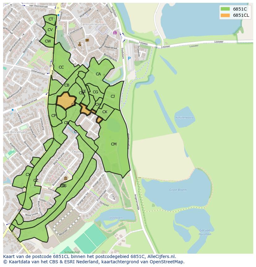 Afbeelding van het postcodegebied 6851 CL op de kaart.