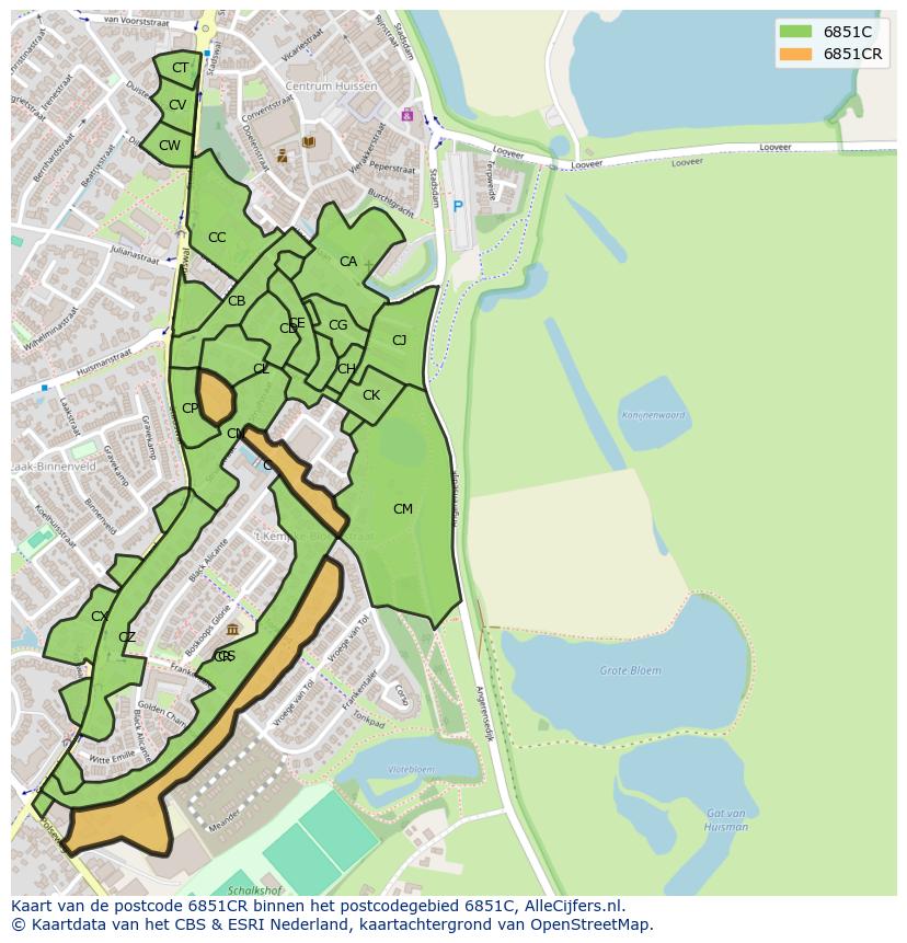Afbeelding van het postcodegebied 6851 CR op de kaart.