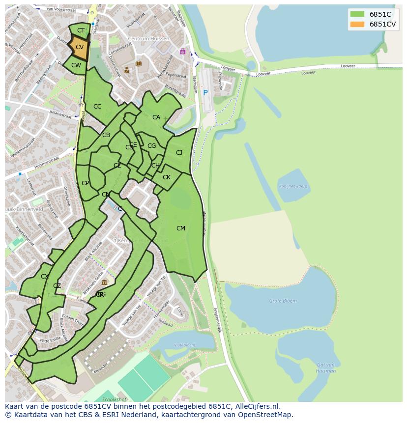 Afbeelding van het postcodegebied 6851 CV op de kaart.