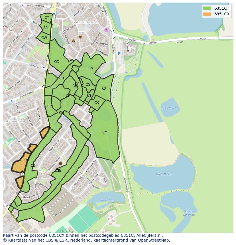 Afbeelding van het postcodegebied 6851 CX op de kaart.