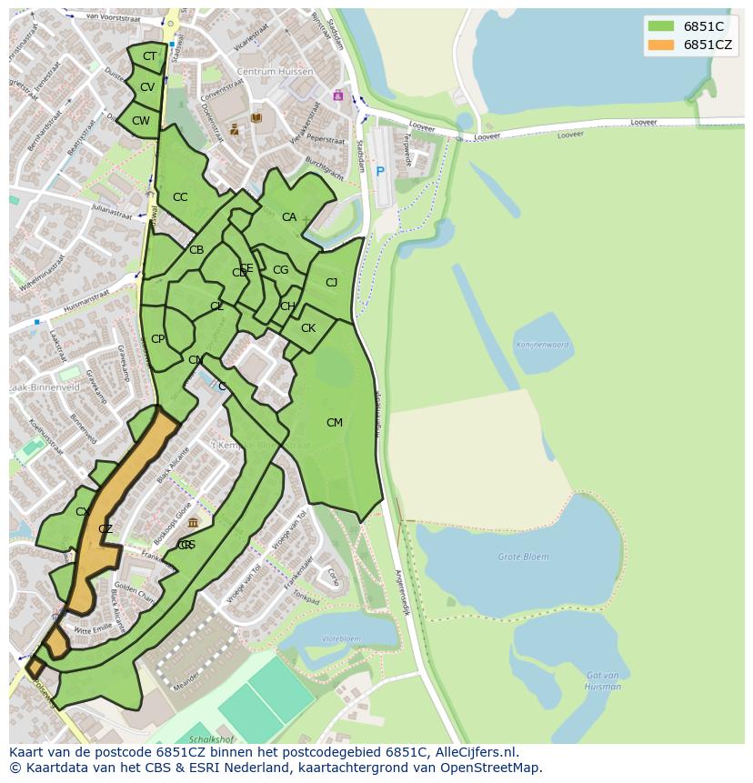 Afbeelding van het postcodegebied 6851 CZ op de kaart.