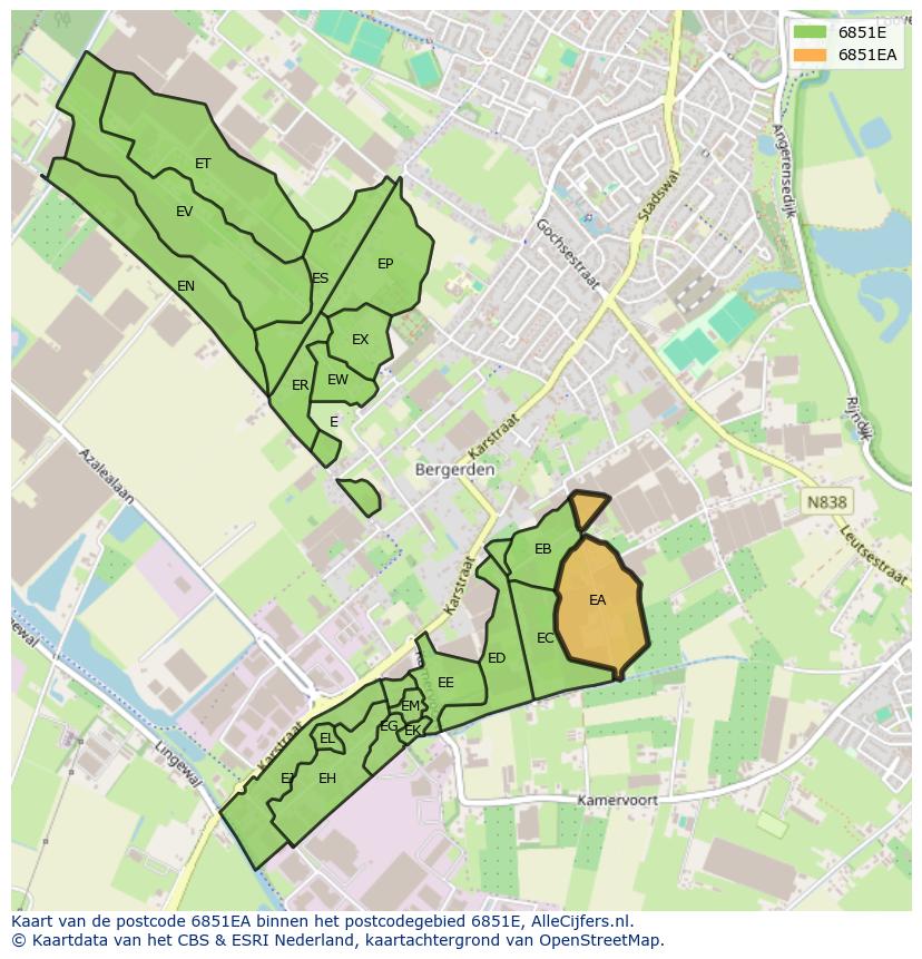 Afbeelding van het postcodegebied 6851 EA op de kaart.