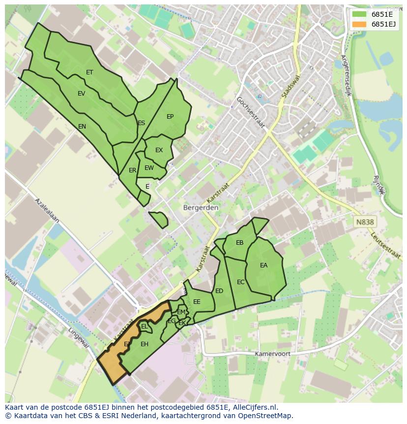 Afbeelding van het postcodegebied 6851 EJ op de kaart.