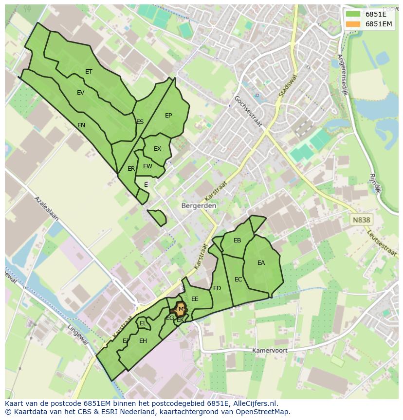 Afbeelding van het postcodegebied 6851 EM op de kaart.