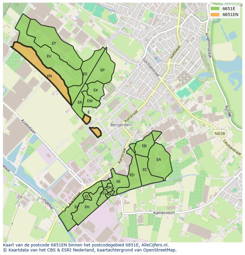 Afbeelding van het postcodegebied 6851 EN op de kaart.