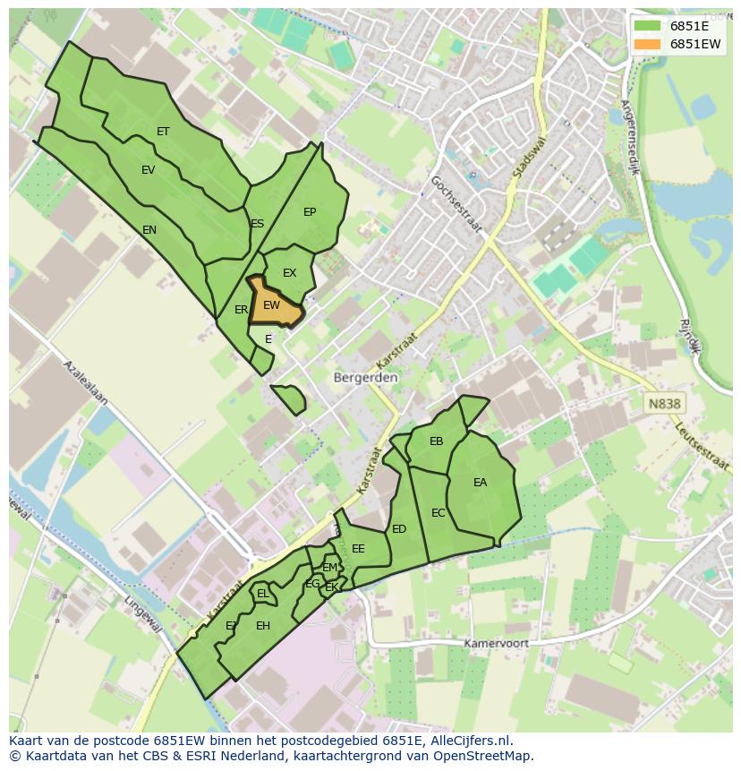 Afbeelding van het postcodegebied 6851 EW op de kaart.