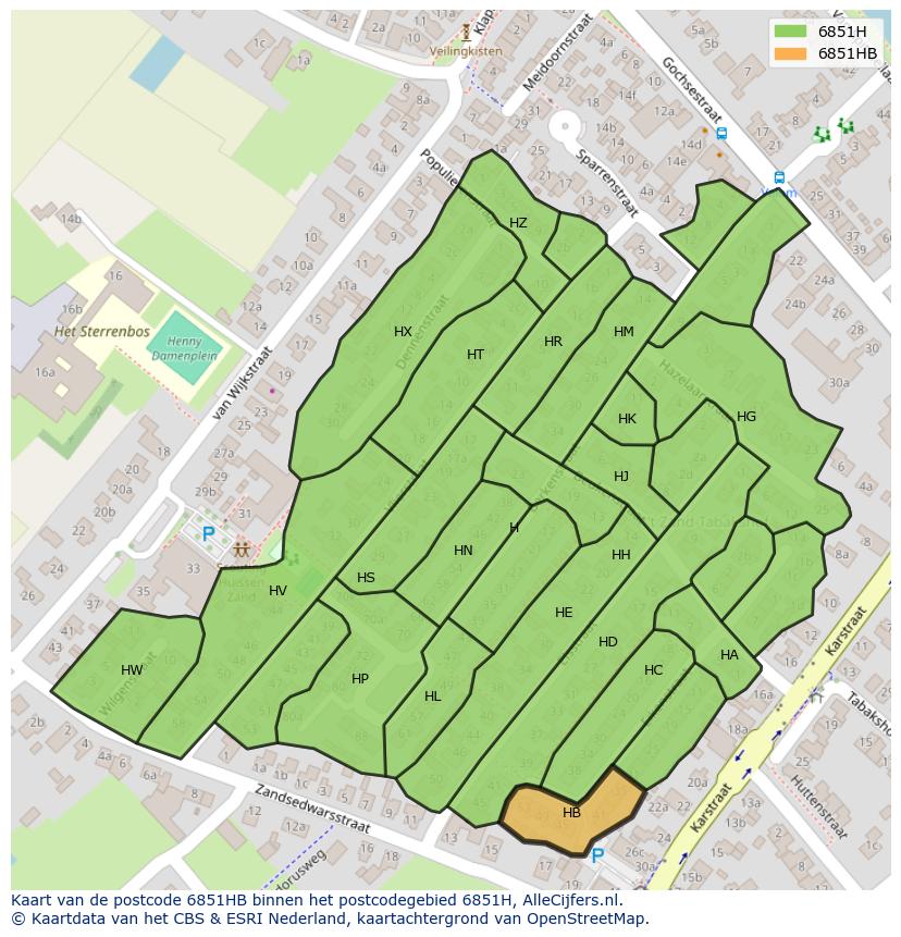 Afbeelding van het postcodegebied 6851 HB op de kaart.