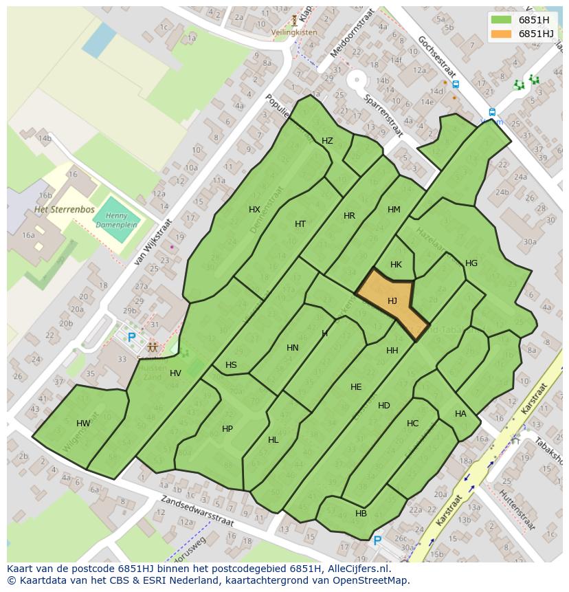 Afbeelding van het postcodegebied 6851 HJ op de kaart.