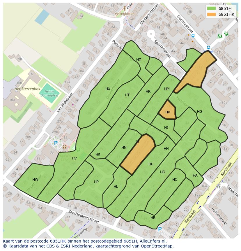 Afbeelding van het postcodegebied 6851 HK op de kaart.