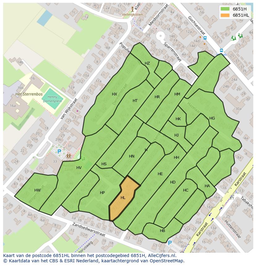 Afbeelding van het postcodegebied 6851 HL op de kaart.